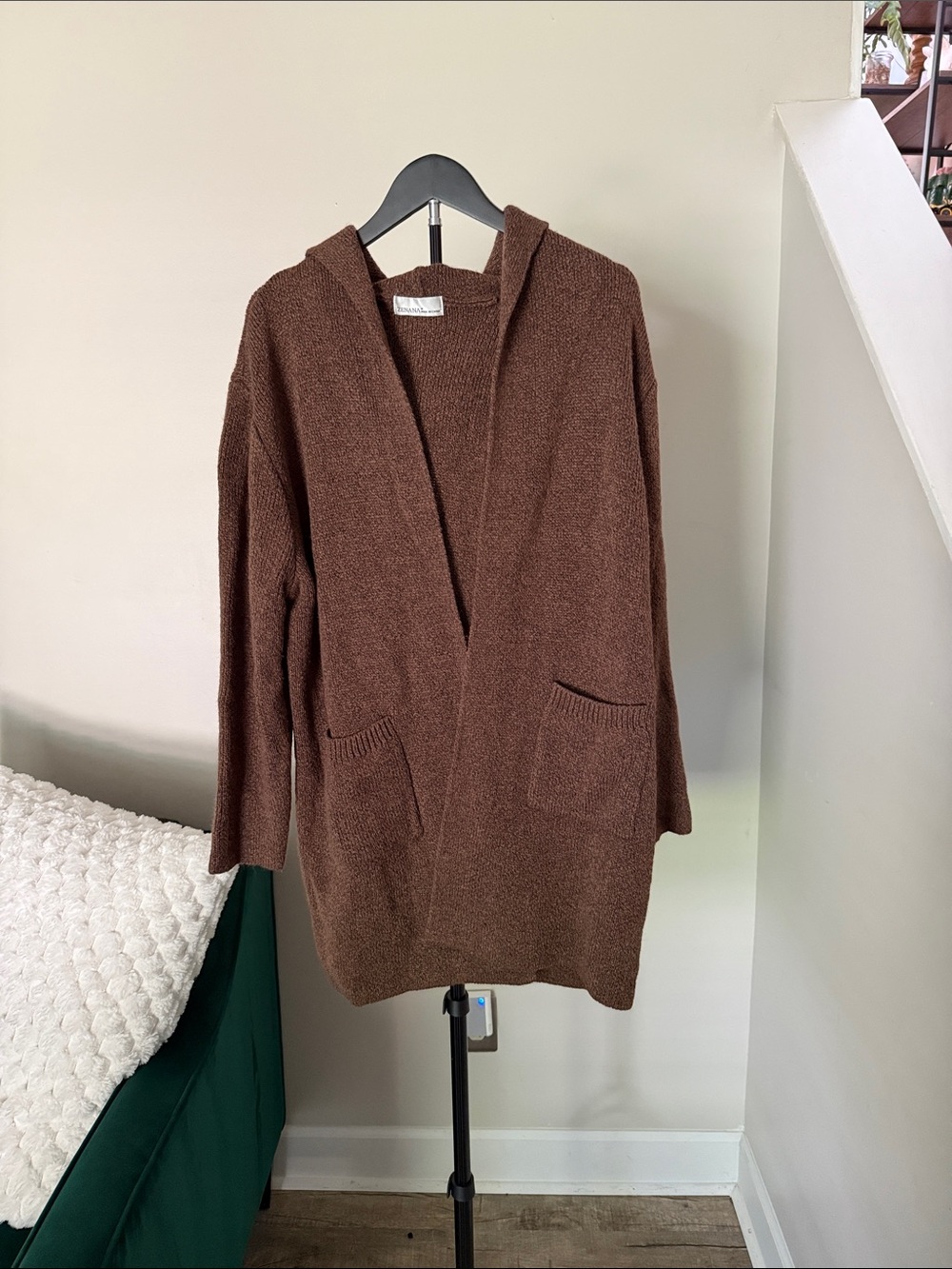 Zenana Cozy Hooded Open-Front Sweater Cardigan - Brown